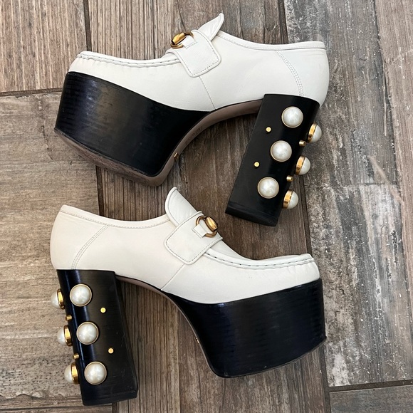 Gucci Vegas White Pearl Studded Platform Loafer size 37 - Picture 8 of 13